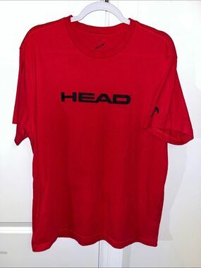 Head Mens Red Black Print Tennis Pickleball T Shirt L